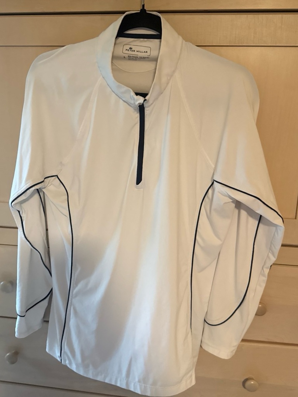Peter Millar White Long Sleeve Quarter-Zip with Black Piping